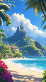 Volcanic Peak Coastal Paradise: Tropical Island Escape with Crystalline Waters