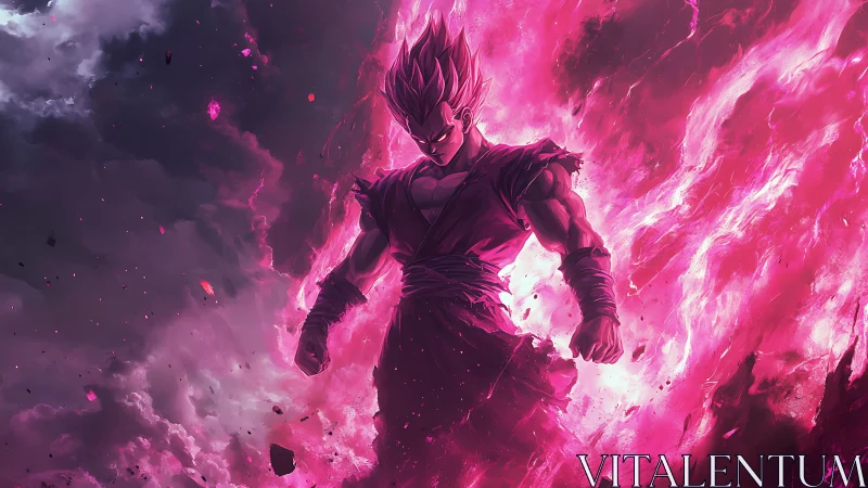 Energetic warrior engulfed in magenta plasma aura with dynamic lighting