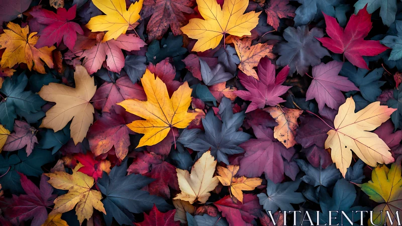Multicolored maple foliage forms dense, high-contrast autumn mosaic