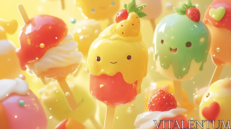Smiling Popsicle Characters with Fruit Toppings.