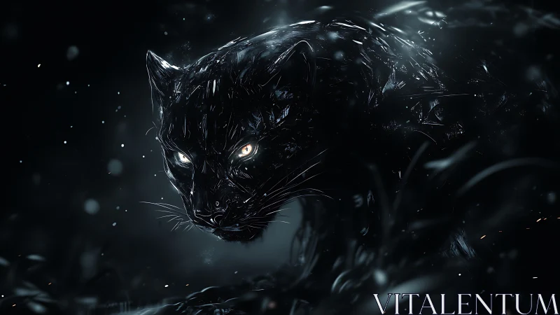 Sleek Black Panther Prowling Through Crystalline Darkness