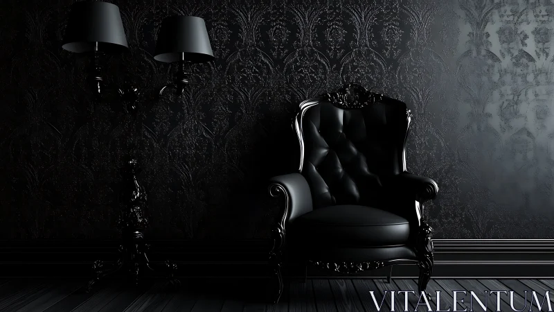 Midnight throne and twin lamps in gothic velvet silence.