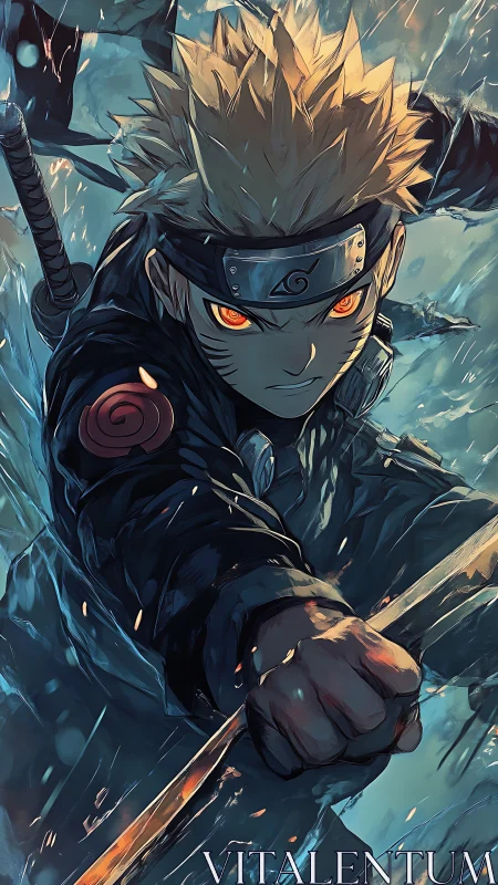 Kinetic anime ninja portrait with dynamic motion rendering.