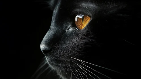 Black Cat with Glowing Amber Eyes. Wonder.