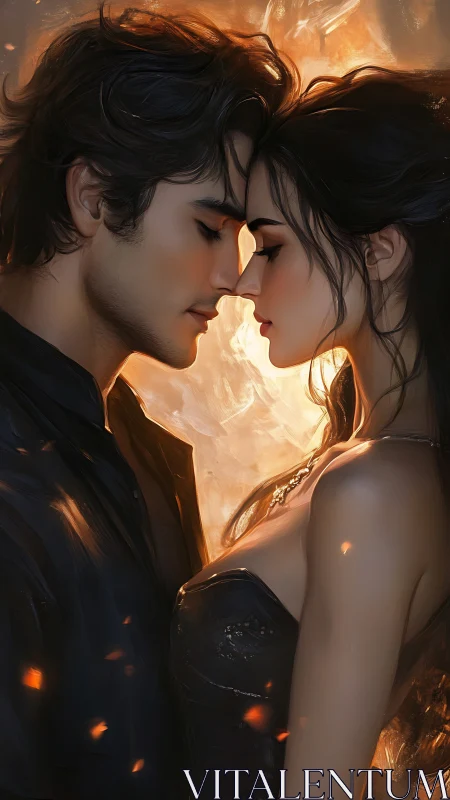 Two souls meet in glowing light, lost in an intimate moment.