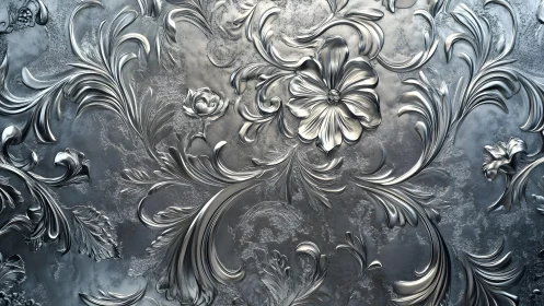 Elegant Metallic Floral Relief Pattern in Baroque Style.