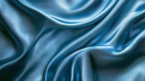Shimmering blue satin folds ripple in soft, fluid waves.