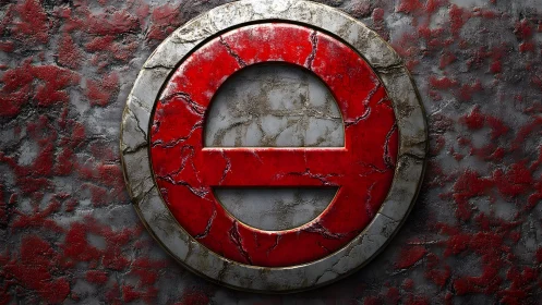 Weathered metallic red emblem with stone texture in grunge style.