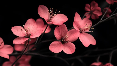 Delicate Pink Blossoms Dance Against the Night.