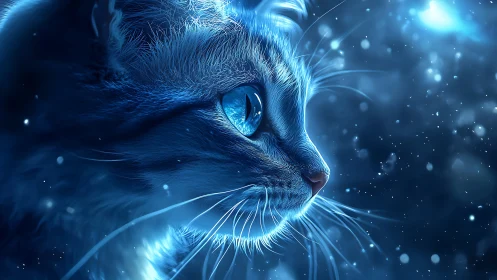 Feline Subject with Blue Luminescent Effects.