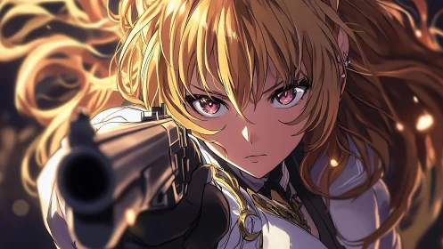 Fierce anime heroine steadies her aim with blazing resolve