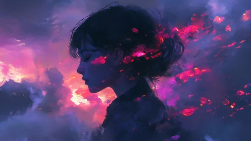 Digital painting profile in luminous nebula color field composition.