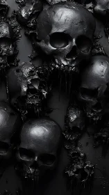 Midnight skulls quietly melt into a lacquered void