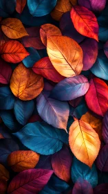 Vibrant autumn leaves glow in bold jewel-toned color fields.