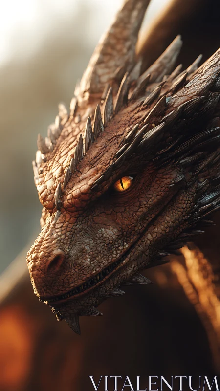 Majestic dragon gazes into warm light in cinematic closeup