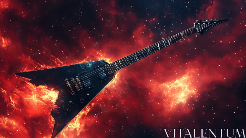 Starlit metal guitar spears through a roaring cosmic firestorm