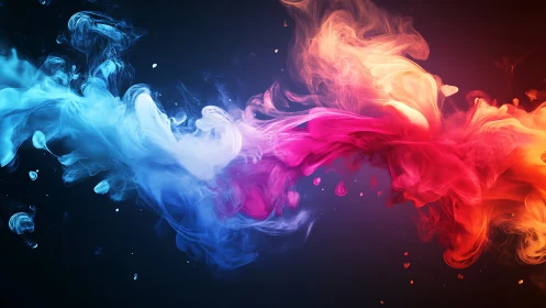 Chromatic fluid dynamics collision of tri-color vapor plumes.