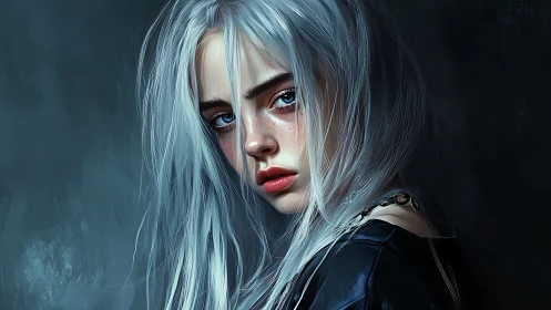 Digital portrait depicts pale-haired subject in three-quarter view