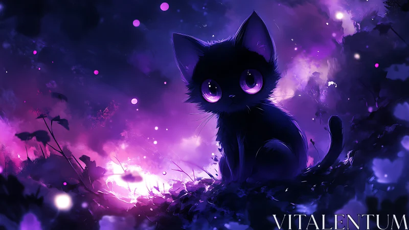 Luminous Cat: Mystic Feline in Purple Void.