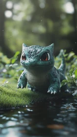 Curious forest creature pauses at a quiet mossy stream.