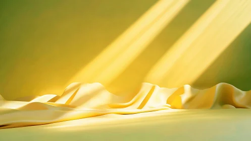 Soft yellow fabric folds glow under diagonal sunbeams