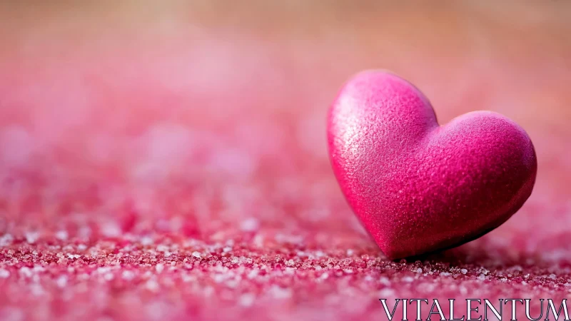 Crimson Heart Resting on Glittering Pink Landscape.