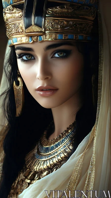 Emerald-eyed desert queen wrapped in sunlit royal metal.