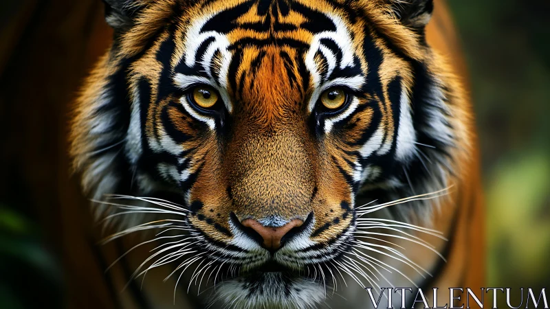 Intense tiger portrait with shallow depth and rich contrast.