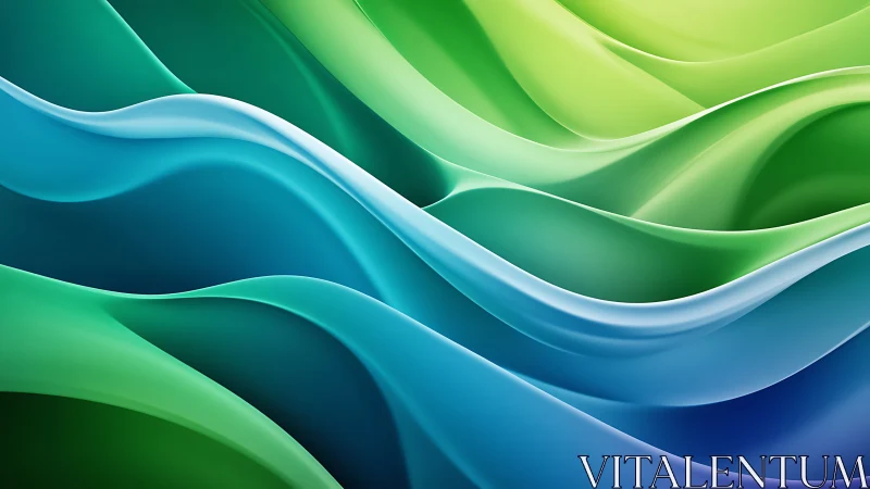 Fluid green and blue wave ribbons in digital abstract wallpaper.