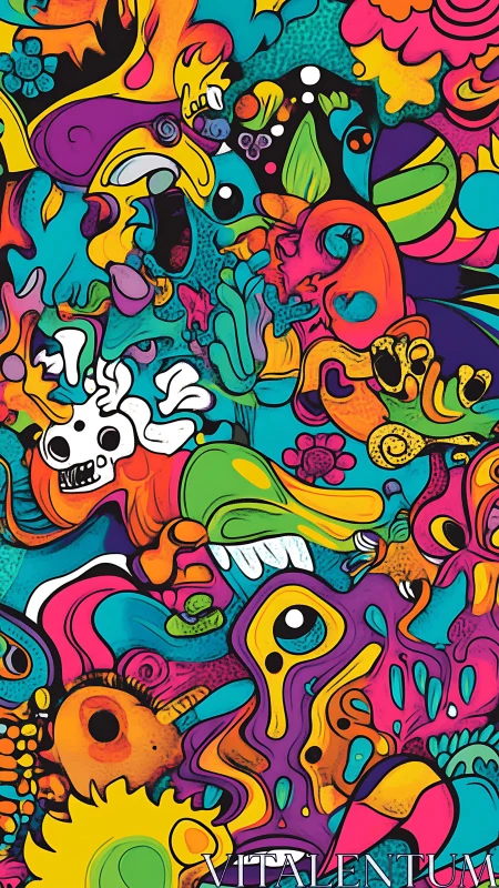 Psychedelic creature collage with bold neon abstractions.