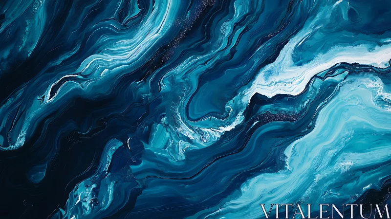Ultramarine fluid acrylic marbling with dynamic oceanic veining