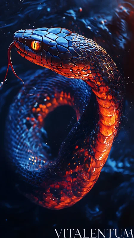 Molten-scaled serpent arches from midnight waters and waits