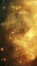 Golden nebula cloud with dense starfield glow in space.
