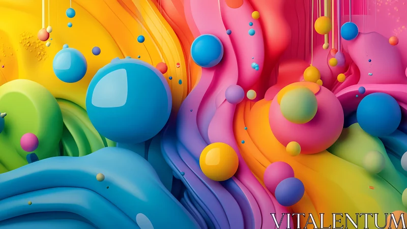 Color-sculpted spheres drifting through liquid rainbow folds.