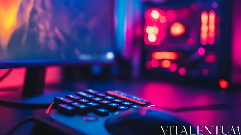 Neon keys whisper commands to a glowing cyber gaming rig