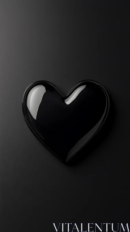 Black Heart with Glossy Finish Against Dark Background.