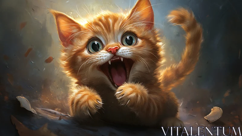 Golden kitten radiates magical power with wide-eyed wonder.