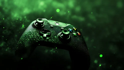 Gaming Controller Immersed in Luminescent Digital Particles.