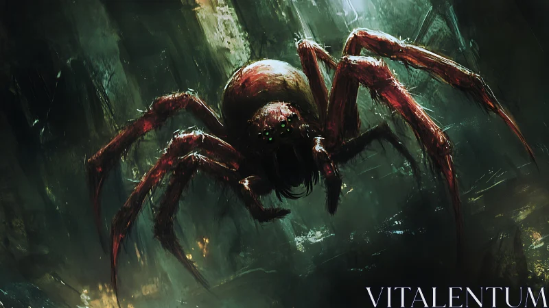 Digital horror painting of a mutant spider in toxic gloom.