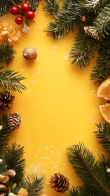 Cozy holiday greenery framing a bright golden backdrop.