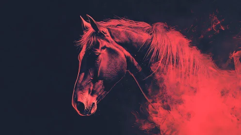 Gentle ember-lit horse drifting through smoky night.