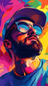 Neon daydreamer in mirrored shades surfing liquid color skies.