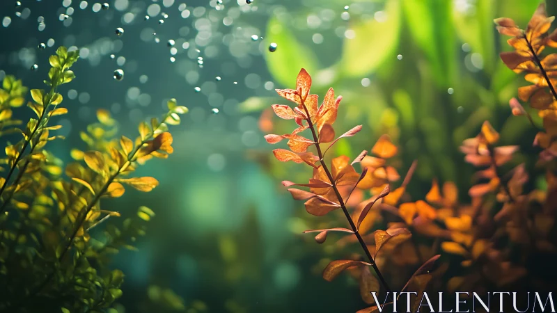 Submerged aquatic plants with air bubbles in soft focus.