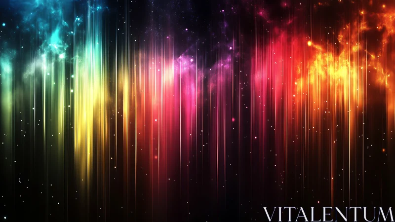 Spectral nebula columns with vertically refracted chromatic light.