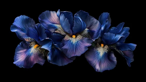 Iris Flowers with Detailed Petal Structure and Dramatic Lighting