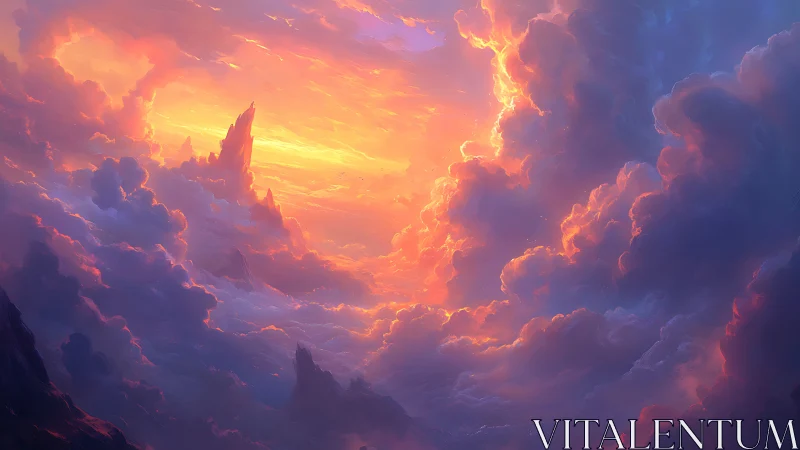 Digital painting of luminous storm clouds in celestial ascent.