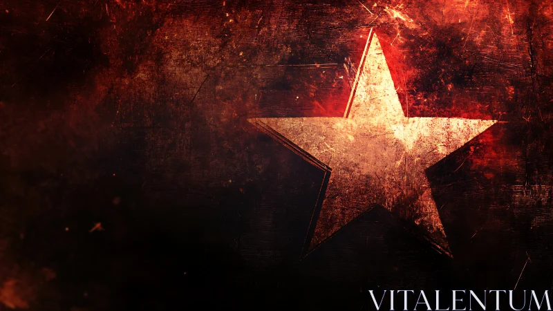 Grunge textured star glows against dark red background