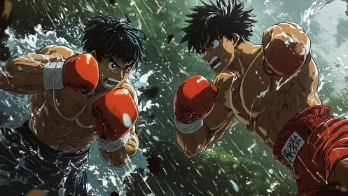 Dynamic Boxing Match: Two Athletes in Combat