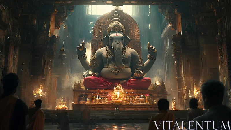 Large Ganesha statue occupies central axis of ornate hall