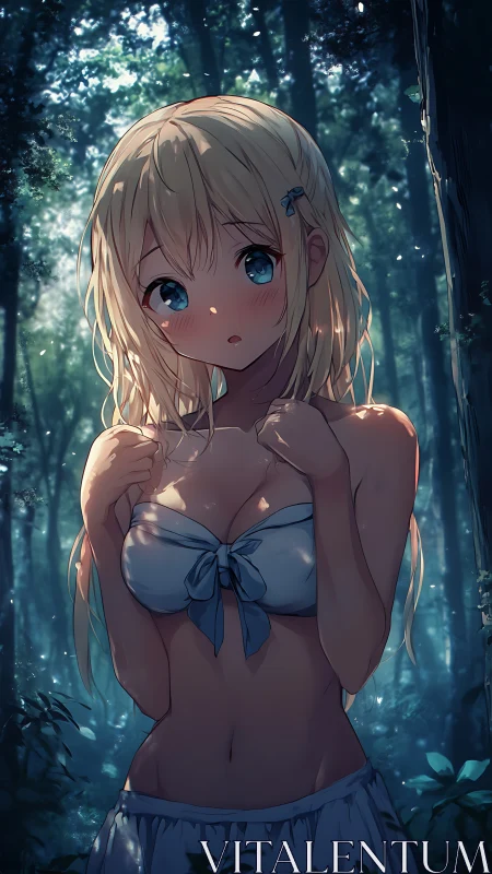 Soft rim-lit anime portrait isolates girl in luminous forest